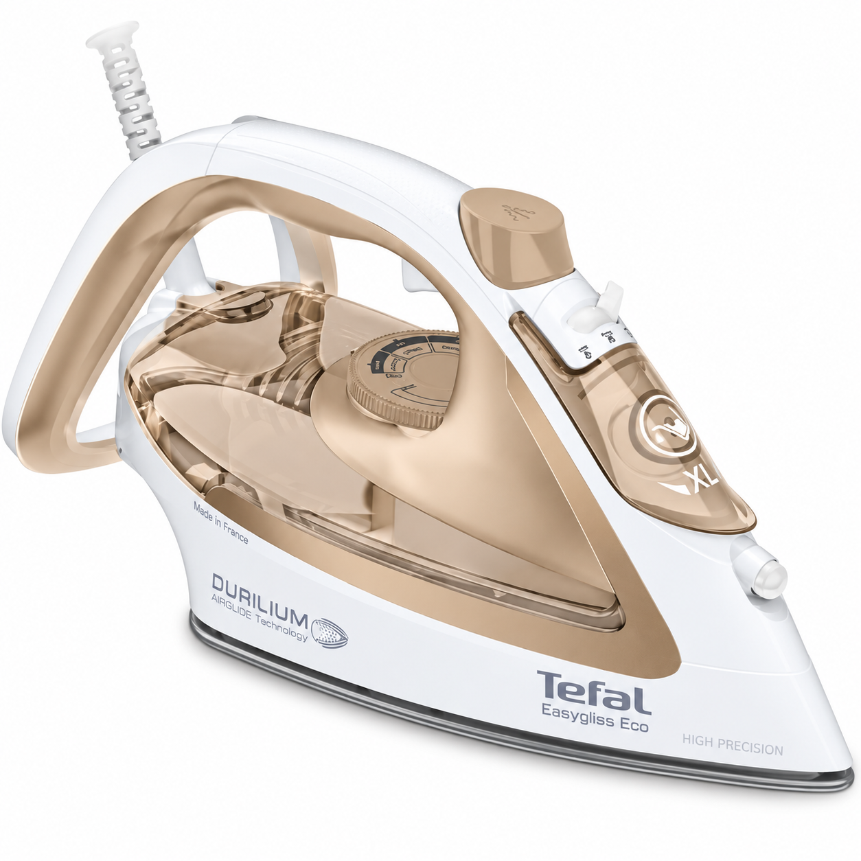 Tefal Easygliss Eco Steam Iron, 2800 Watt, Vaporen Shot 240 g/min, 88% Recyclable, Eco Mocha/White, FV5780 | 2800 Watt, Colpo a Vapore 240 g/min